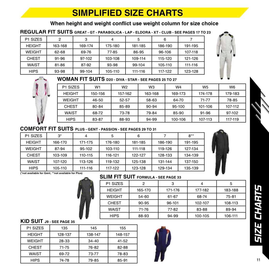 P1 race suit size chart